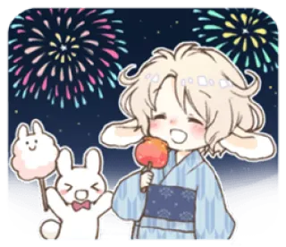 🌬 Yukata, Fuegos artificiales, Anime, Lindo, Conejo, Festival, Verano whatsapp sticker