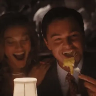☺️ Leonardo DiCaprio leonardo dicaprio, eating, laughing, dinner, happy telegram sticker