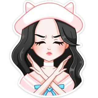 ❌ 소녀, 만화, 캐릭터, 귀여운, 아니요, 정지, 십자가, 팔짱 telegram sticker