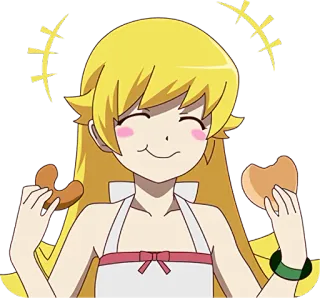 🍩 Shinobu Oshino Monogatari Anime, gadis, tersenyum, camilan, imut telegram sticker