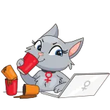 ☕️ gato, laptop, café, feminista, fofo, derramado, desenho animado whatsapp sticker