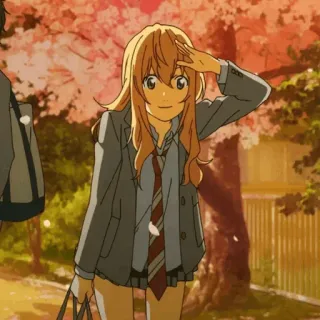 💛 Kaori Miyazono Your Lie in April anime, personage, meisje, schooluniform, blond, glimlach telegram sticker