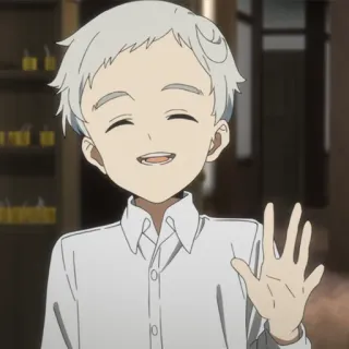 🖐 Norman The Promised Neverland anime, manga, postać, uśmiechnięty, powitanie telegram sticker