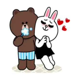 😍 Brown (bear), Cony (rabbit) медведь, кролик, любовь, сердечки, милый, мультфильм whatsapp sticker