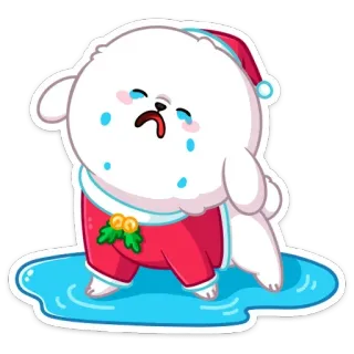 😭 собака, грустный, рождество, дед мороз, плачущий, милый, мультфильм whatsapp sticker