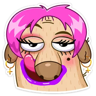 😛 lama, animal, dessin animé, drôle, cheveux roses, maquillage whatsapp sticker