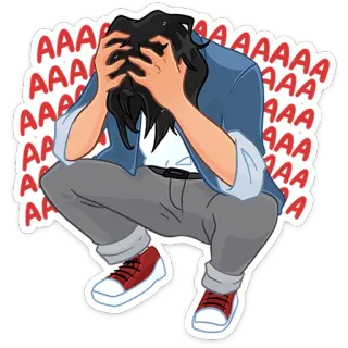 😲 AAAAAAA panic, stressed, emotional, cartoon, character, squatting telegram sticker