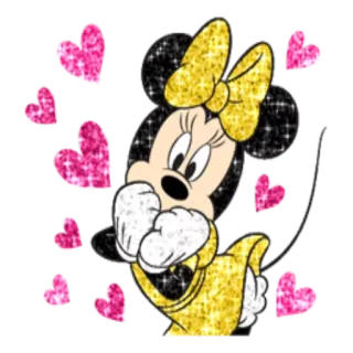 ❤️ Minnie Mouse Cartoon, Minnie Maus, Disney, Herzen, Glitzer, Rosa, Gelb, Süß, Animiert telegram sticker