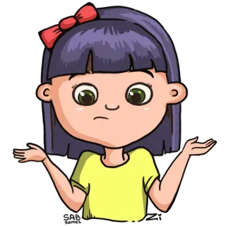 😐 fille, dessin animé, haussement d'épaules, incertain, confus, douteux, question, mignon, expression whatsapp sticker