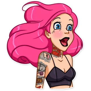 😃 Meerjungfrau, pinke Haare, Tattoo, Krabbe, Meer, Cartoon telegram sticker
