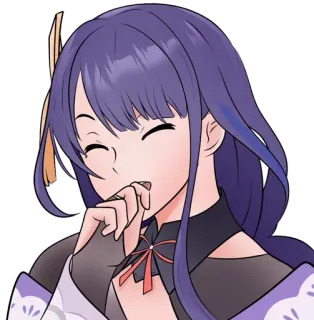 😄 Raiden Shogun Genshin Impact anime, videojuego, sonriendo, pelo morado, lindo, personaje, fanart telegram sticker