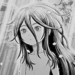 ➿ Anime, Manga, meisje, lang haar, zwart-wit, serieus telegram sticker