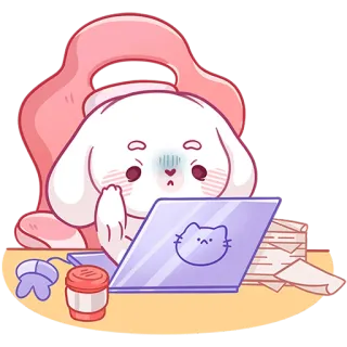 👨‍💻 bunny, laptop, cute, office, work, tired telegram sticker