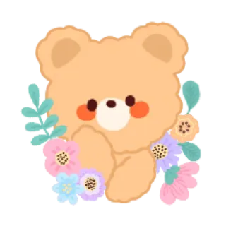 🐻 urso, fofo, desenho animado, flores, ilustração, animal telegram sticker