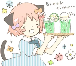 🥤 Break time~ Anime, Dessin animé, Boisson, Boire, Mignon, Kawaii, Rafraîchissements telegram sticker