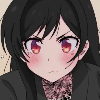 ❤️ ragazza anime, capelli neri, arrabbiata, tatuaggio, arrossire, carina, cartone animato, manga telegram sticker