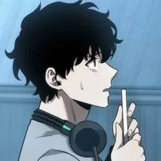 😨 anime, man, headphones, black hair, side profile whatsapp sticker