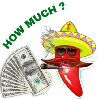 💸 HOW MUCH ? money, chili pepper, sombrero, cartoon, humor telegram sticker