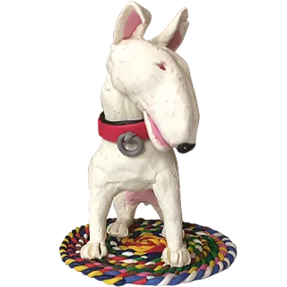 😊 dog, bull terrier, pet, animal, white, clay, sculpture telegram sticker