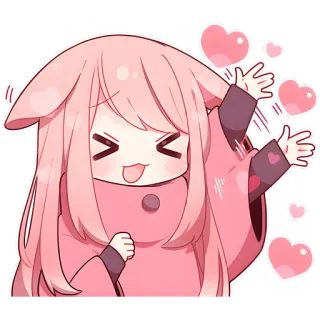 👋 Anime, Desenho animado, Chibi, Fofo, Kawaii, Rosa, Coração, Amor whatsapp sticker