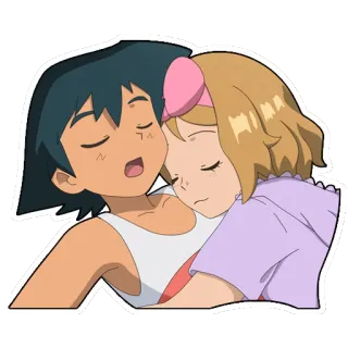 💑 Ash Ketchum Pokemon pokemon, anime, cartoni animati, coppia, abbraccio, serena, ash ketchum telegram sticker