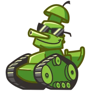😎 Panzer, Cartoon, Fahrzeug, Militär, Sonnenbrille, Grün whatsapp sticker