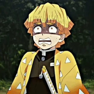 👺 Zenitsu Agatsuma Demon Slayer 애니메이션, 귀멸의 칼날, 젠이츠, 무서운, 캐릭터, 노란색 telegram sticker