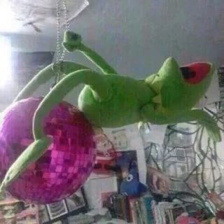 💃 Kermit Kermit, Marioneta, Muppet, Bola de discoteca, Colgando, Fiesta telegram sticker
