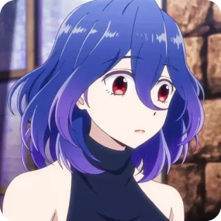 😳 animé, cheveux bleus, femme, yeux rouges, sérieux, mignon telegram sticker