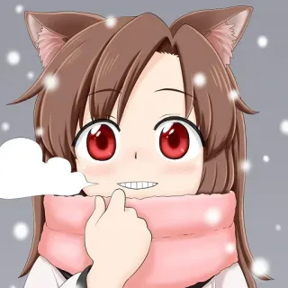 🧣 Anime, Katmeisje, Winter, Leuk, Sjaal, Kawaii, Sneeuw telegram sticker