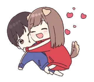 🐶 пара, объятия, любовь, мило, мультик, чиби, нежность, романтика telegram sticker