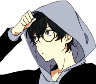 😯 Anime, Sudadera con capucha, Gafas, Personaje, Retrato telegram sticker