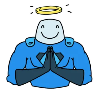 🙏 ange, super-héros, dessin animé, auréole, personnage, bleu, amical whatsapp sticker