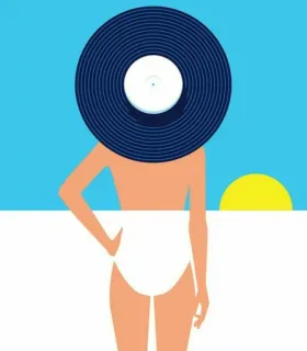 🎵 femme, vinyle, plage, maillot de bain, disque, mer, soleil telegram sticker
