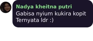 🙍‍♀️ Nadya kheitna putri
Gabisa nyium kukira kopit
Ternyata ldr :) telegram sticker