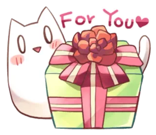 🎁 For You gato, regalo, presente, lindo, lazo, celebración whatsapp sticker