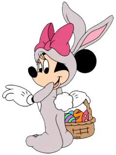 👒 Minnie Mouse Minnie, Disney, cartone animato, coniglio, Pasqua, uova, cesto whatsapp sticker