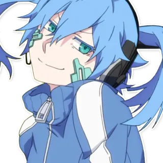 😤 anime, pelo azul, presumido, videojuego, cyborg, personaje whatsapp sticker