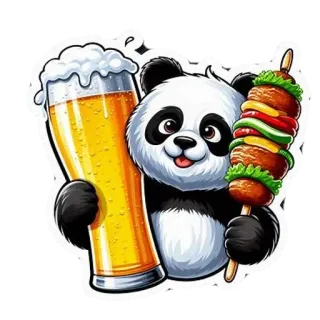 🌟 Panda, Cerveza, Comida, Bebida, Dibujo animado, Sticker whatsapp sticker