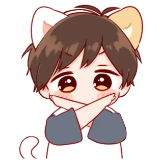 💞 Anime, Gato, Lindo, Chico, Brazos cruzados, Orejas de animales whatsapp sticker