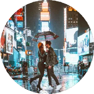 😘 пара, нью-йорк, таймс-сквер, ночь, город, зонт, любовь, романтика telegram sticker