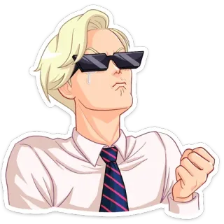 😥 nhân vật, kính râm, nước mắt, cà vạt, tóc vàng, chân dung, người whatsapp sticker
