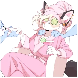 🧖‍♀️ furry, spa, relaxation, pampering, self care, bathrobe, manicure whatsapp sticker
