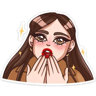 🤭 donna, ragazza, ritratto, illustrazione, cartone animato, bellezza, glamour whatsapp sticker