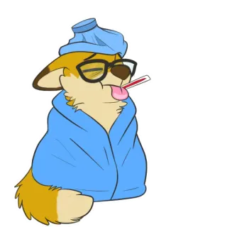 🤒 dog, corgi, sick, ill, flu, cold, cartoon, glasses telegram sticker