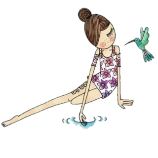 😊 ragazza, colibrì, fiori, costume da bagno, acqua, cartone animato, carino telegram sticker
