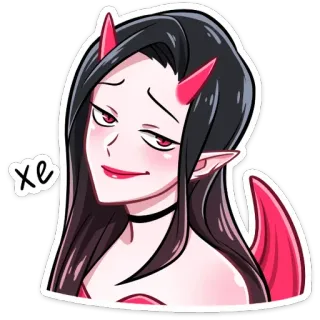 😏 xe ác quỷ, quỷ dữ, phụ nữ, nữ giới, sừng, đỏ, anime whatsapp sticker