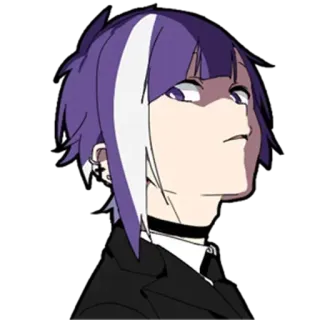 😒 Anime, Charakter, Lila Haare, Weißer Streifen, Halsband telegram sticker