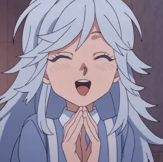 😄 Anime, Mädchen, Glücklich, Weißes Haar, Lächelnd, Cartoon whatsapp sticker