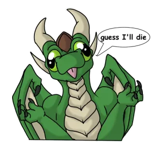 🤷‍♂️ guess I'll die dragon, mème, drôle, dessin animé, animal, expression, humour whatsapp sticker